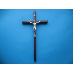 Krzyż drewniany brąz-mahoń na ścianę.Duży 37 cm